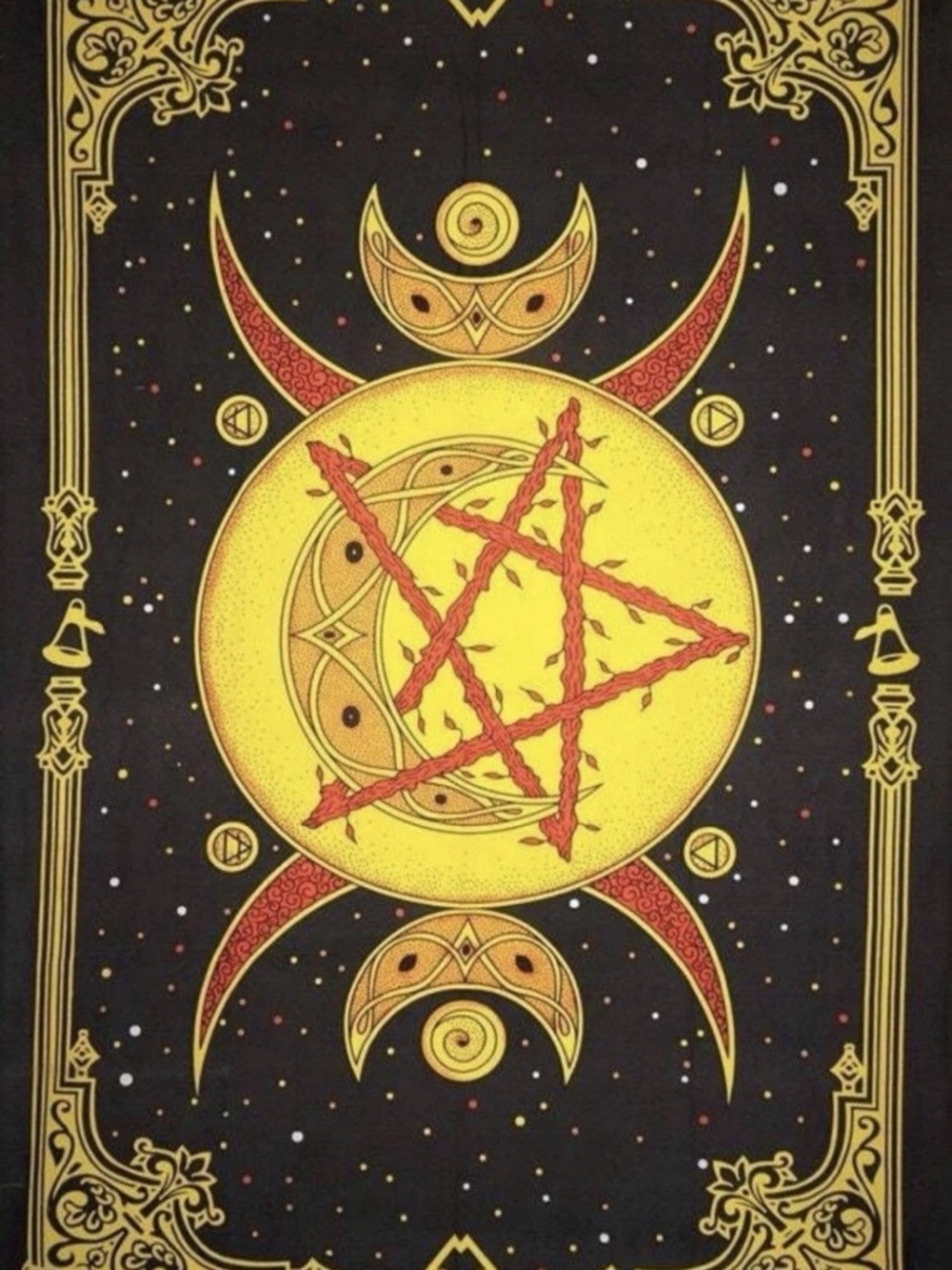 Yellow and Black Celestial Pentagram Wall Tapestry - Home Wall Decor